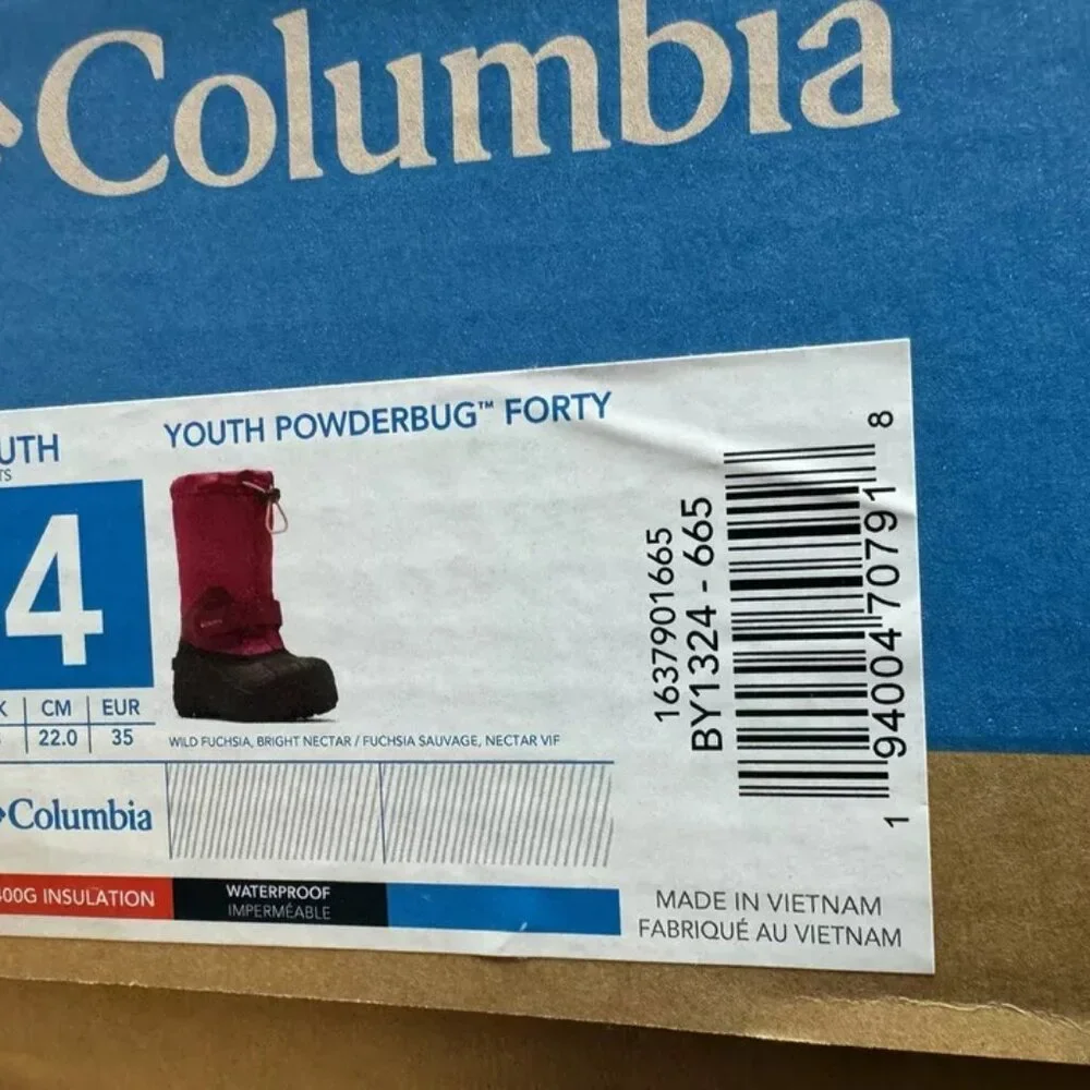 Columbia Youth Powderbug Forty Snow Boots Size 4 M Big Kid